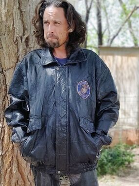 Black Gen Leather Bomber Jacket U.S.Marine Corp Badge Big & Tall XXL, Good Cond.